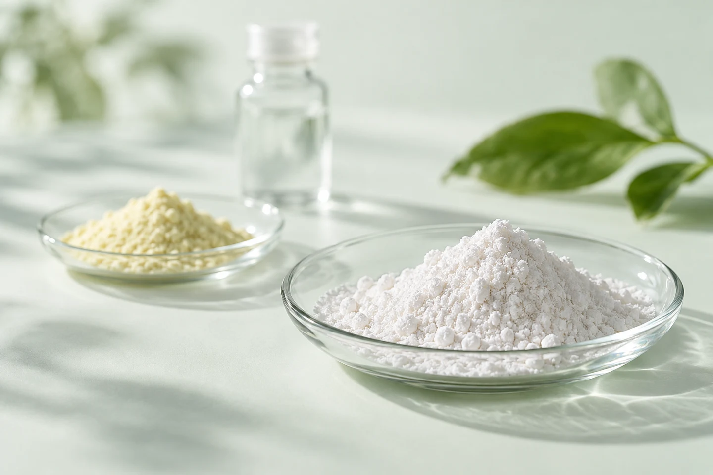 Conceptual raw ingredient powders and glassware